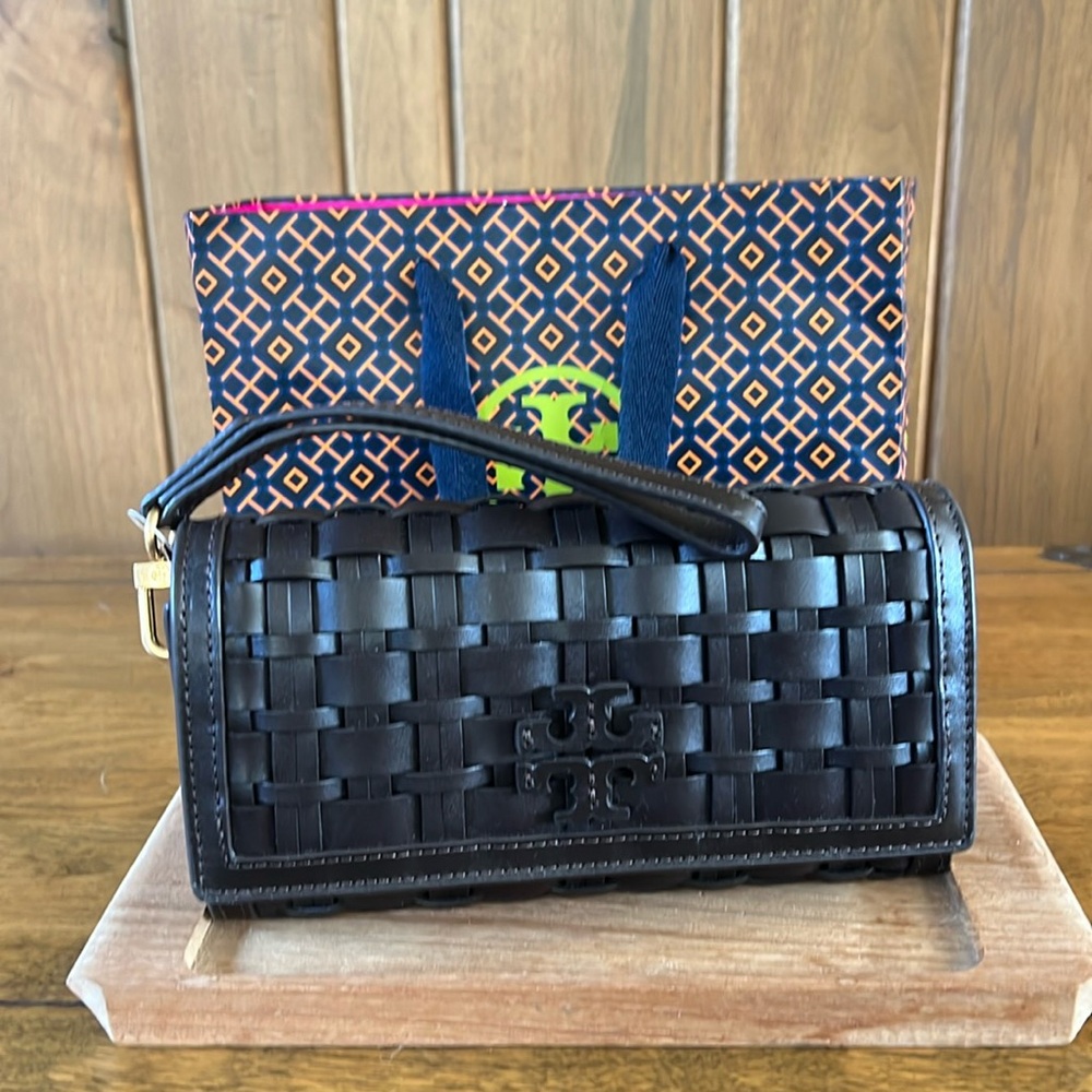 Tory Burch Woven Flap Envelope Continental Wallet Chocolate Liquor Brown